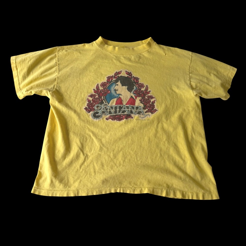 Vintage 1980 Santana Tour Shirt Yellow Rock Band Concert Graphic Tee Mens L XL